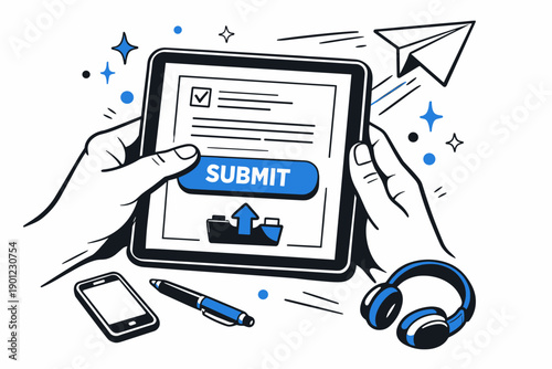 Digital form submission on tablet with stylus and smartphone