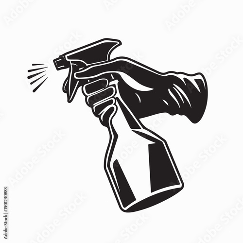 Hand Using Glove and Hold Water Spray Bottle Vector Image On White Background