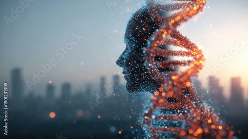 Abstract dna human profile medical concept future technology biotechnology genetics science innovation digital art research abstract dna human profile medical concept future technology
