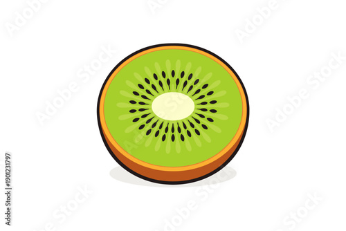Illustration of sliced kiwi fruit with bright green flesh and seeds