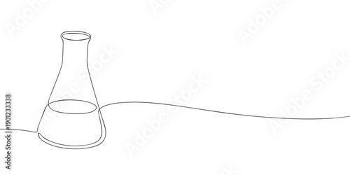 Minimal line illustration of a laboratory flask, symbolizing science, chemistry, research, experiments, and scientific equipment in a clean outline style.