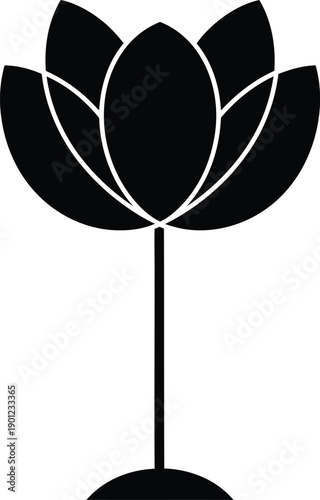 Simple black lotus flower icon on white background