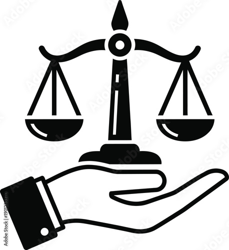 Justice and balance in the palm of a hand symbol