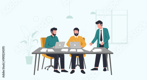 Three Businessmen Working Together Office.