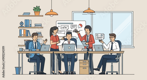 Office Meeting with Colleagues Discussing.