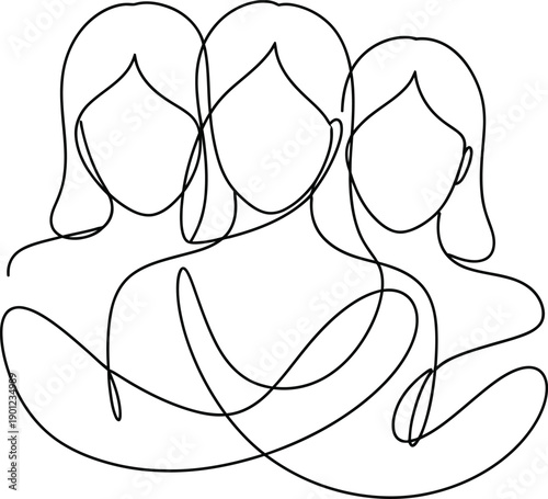 Interconnected trio of women in meditative posture