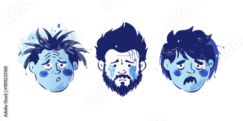 Midnight Sketchers: Moody Blue Tones in a Rough Ink Style .cartoon vector 