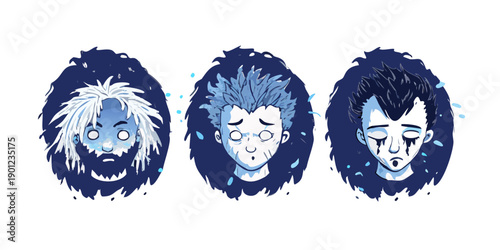 Midnight Sketchers: Moody Blue Tones in a Rough Ink Style .cartoon vector 