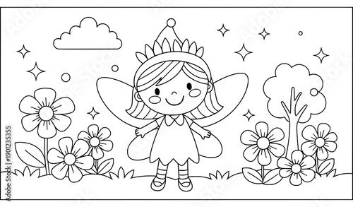 Fairy Character Coloring Page for Children Activity Books
