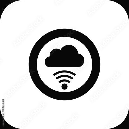 Black cloud icon with wifi signal inside a circle