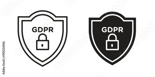 GDPR shield icon for mobile concept and web apps, editable stroke