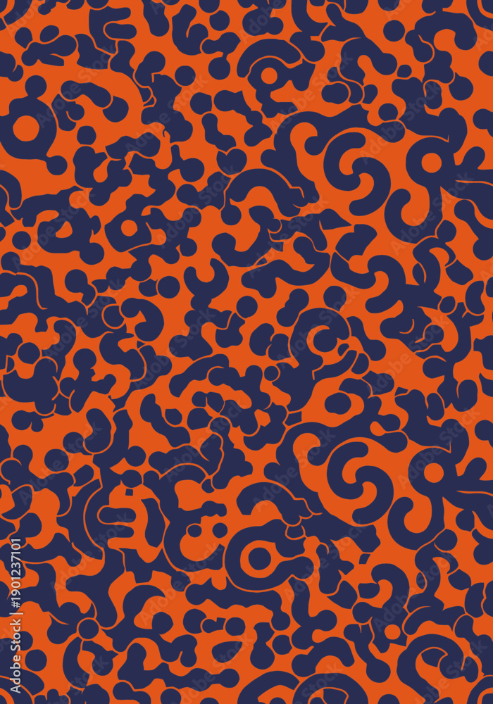 Obraz premium Abstract Navy Blue Amoeba Pattern on Vibrant Orange Background