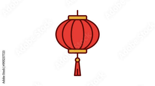 Red Chinese Lantern Decoration with tassel, flat design icon