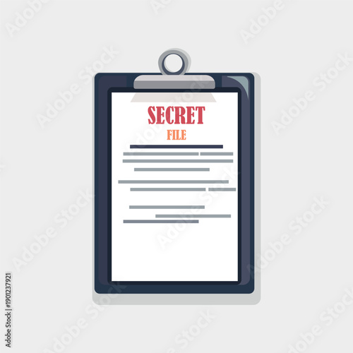 Clean vector illustration showing a confidential secret file folder with lock icon, minimal flat design, sharp lines, modern security theme.
