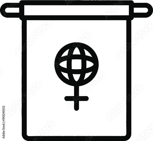 Global feminism symbol on a scroll