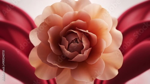 Elegant Rose Bloom Motion Graphic with Silk Ribbons, Soft Lighting, Beauty Concept, Luxury Presentation