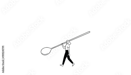 Vector illustration of a person holding a giant tennis racket or ping pong paddle, isolated on transparent background, png