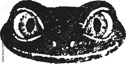 Close up illustration of a smiling frog face with large eyes