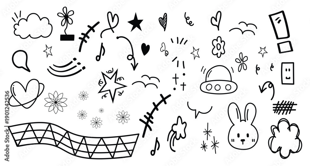 Obraz premium Hand drawn doodle icons set with emotions, objects, and symbols for design and communication