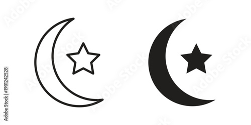 Moon and star icon for mobile concept and web apps, editable stroke