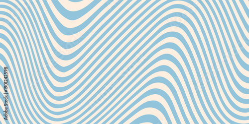 Blue and beige diagonal wavy lines seamless pattern. Simple vector abstract liquid stripes background. Funky groovy texture with diagonal waves, fluid shapes, flow. Stylish repeated decorative design