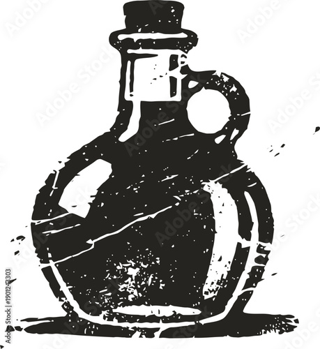 Vintage glass bottle with stopper and handle, rustic old fashioned container illustration