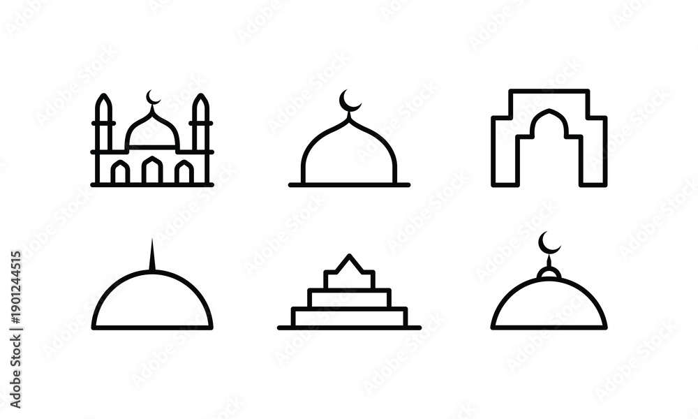 Fototapeta premium Islamic architecture icons with domes and minarets