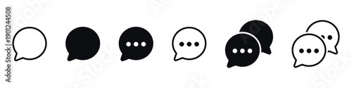 Chat message speech bubble icon set with typing dots _ double bubbles icon in outline and solid styles, for chat, messaging and conversation symbols for UI design.
