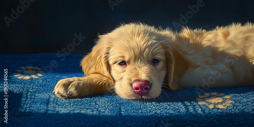 Wallpaper Mural Peaceful Golden Puppy Resting on Rug in Soft Indoor Light Torontodigital.ca