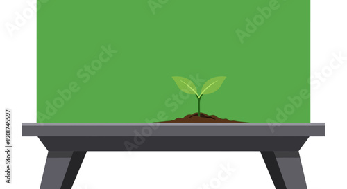 Minimalist Sprout Growing Illustration on Table with Green Screen Background. Seedling Concept for Startup, Growth, and Ecology.