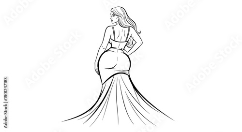 Woman in a long dress sketch illustration