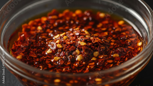 Cinematic Macro of Spicy Chili Oil with Red Pepper Flakes