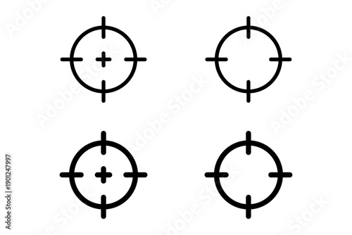 Black Target Aim Cross and Circle or Crosshair Accuracy Circle Cursor or Camera Selector Sign Symbol Icon Set. Vector Image.
