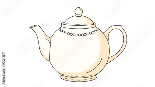 Elegant white ceramic teapot with a decorative beaded rim for traditional afternoon tea service and sophisticated kitchenware art.