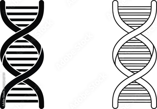 A graphic illustration of DNA double helix structures in black and white