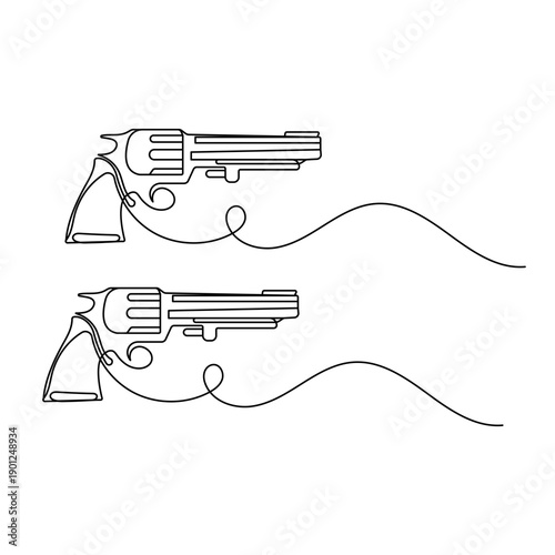 Gun is a continuous one-line drawing on a white background

