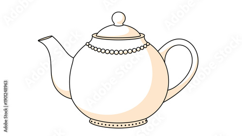 Elegant white ceramic teapot with a beaded decoration around the top rim and a simple handle against a clean white background for kitchen decor.