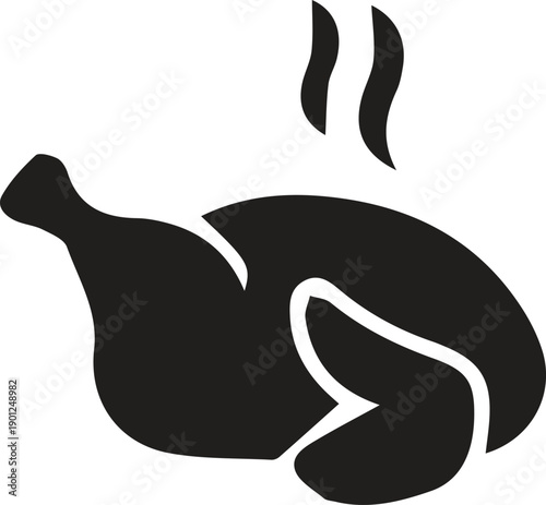 Steaming roasted chicken silhouette icon