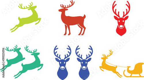 Christmas Reindeer Icon Set  Antlers, Sleigh, and Deer Silhouettes