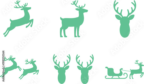 Christmas Reindeer Icon Set  Antlers, Sleigh, and Deer Silhouettes