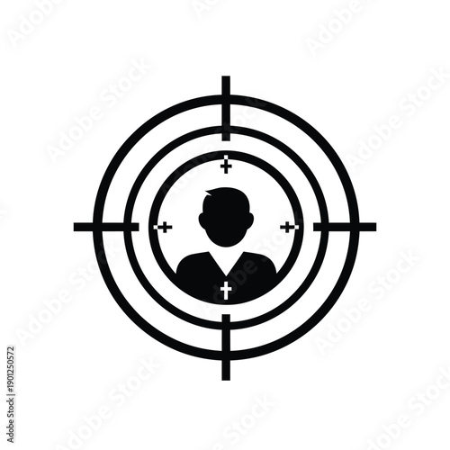 Black silhouette of a mans head and shoulders in a target or bullseye symbol