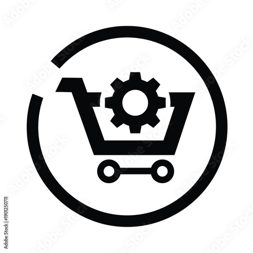 Black shopping cart with gear inside circle ecommerce symbol