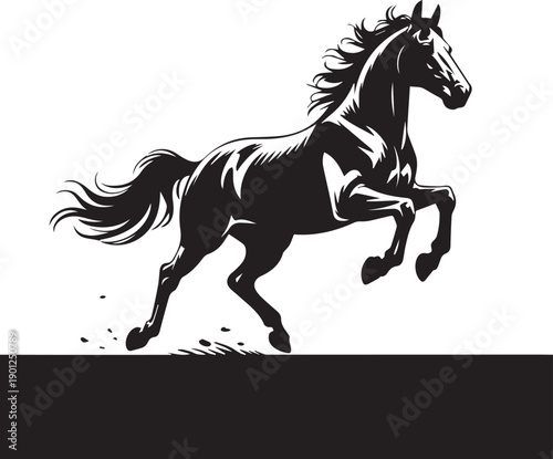 Silhouette of a horse in black, isolated on a white background, ideal for logos, icons, vector designs, and graphic projects.