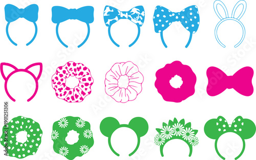 Fun Hair Accessories Outline Icon Set Colorful Clips, Bands, and Cute Styling Items