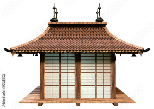 Foto 3D Rendering Feudal Japanese House on White