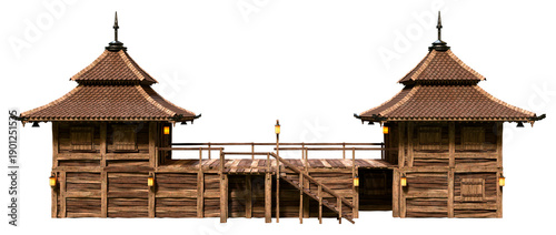 Bilde på lerret 3D Rendering Feudal Japanese House on White