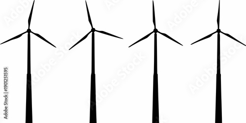 Minimalist illustration of five wind turbines against a white background