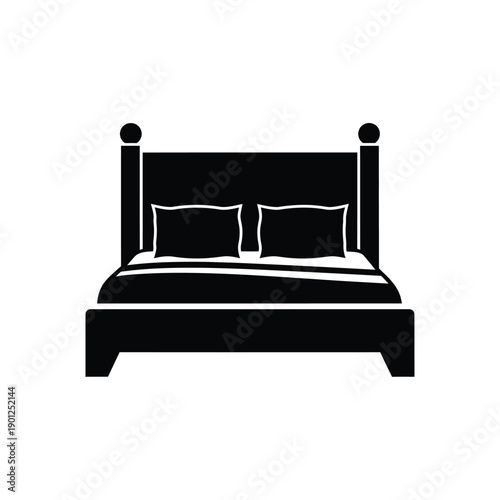 A black silhouette of a bed with a headboard and two pillows