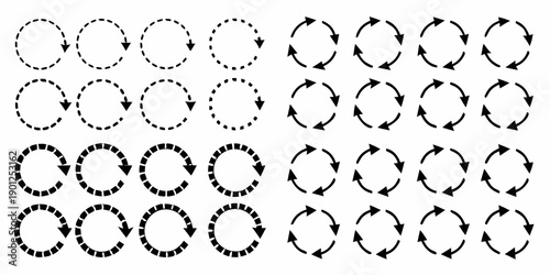 Arrangement of circular arrows in a grid pattern varying direction