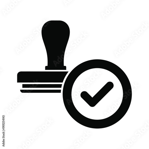 Black rubber stamp with checkmark in circle
